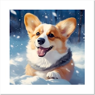 Corgi in the snow Posters and Art